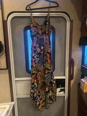 Angie Black Tropical Floral High-Low Maxi Dress